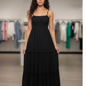 Boho Black w Lace Maxi Dress